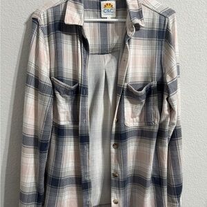 C&C California Navy & Blush Plaid Flannel Shirt